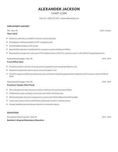 Chart Clerk Resume