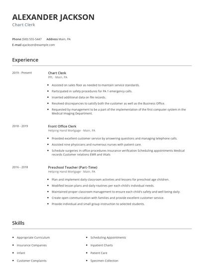 Chart Clerk Resume