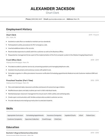 Chart Clerk Resume