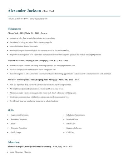 Chart Clerk Resume