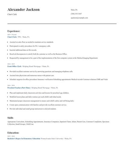 Chart Clerk Resume