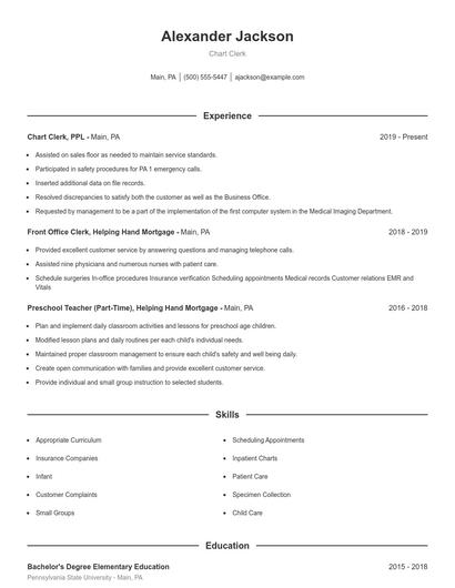 Chart Clerk Resume
