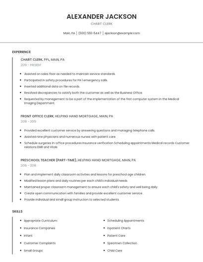 Chart Clerk Resume