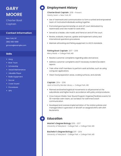 Charter Boat Captain Resume
