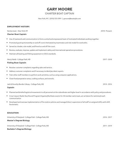 Charter Boat Captain Resume