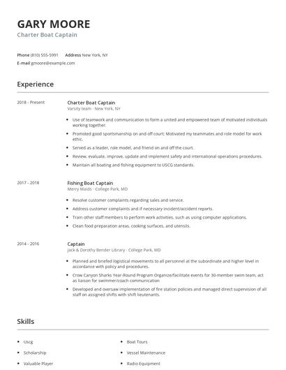 Charter Boat Captain Resume