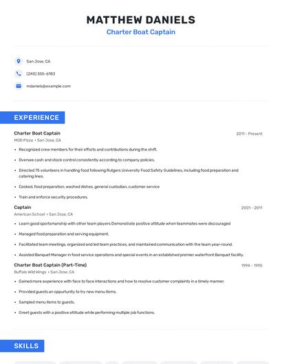 Charter Boat Captain Resume