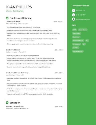 Charter Boat Captain Resume
