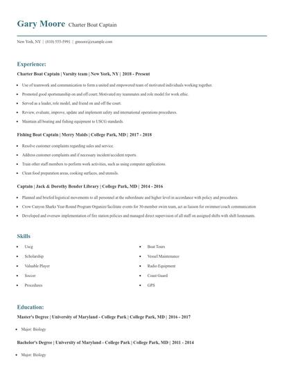 Charter Boat Captain Resume