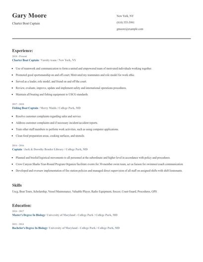 Charter Boat Captain Resume