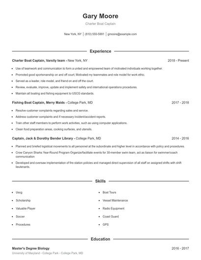 Charter Boat Captain Resume