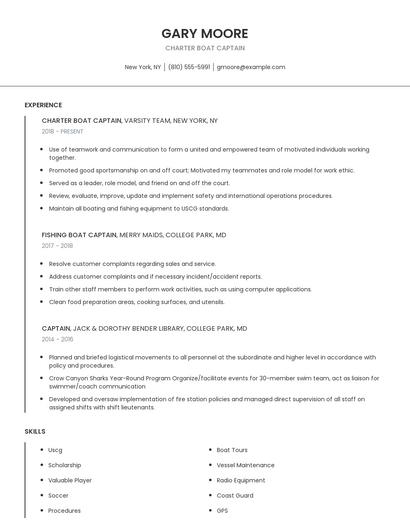 Charter Boat Captain Resume