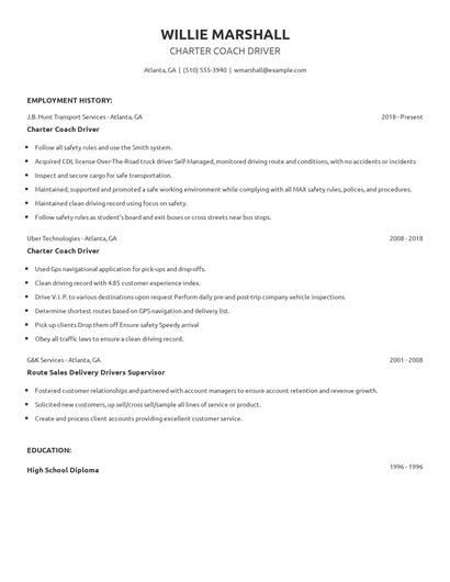 Charter Coach Driver Resume