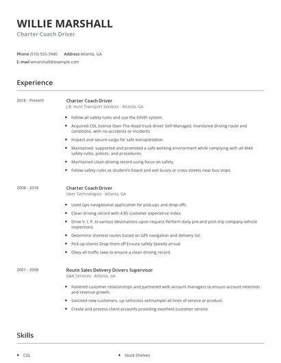Charter Coach Driver Resume