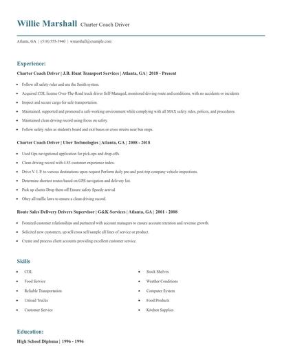 Charter Coach Driver Resume