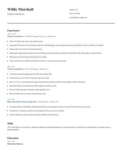 Charter Coach Driver Resume