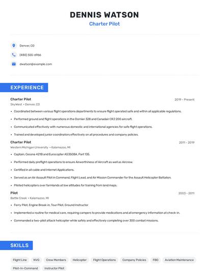 Charter Pilot Resume