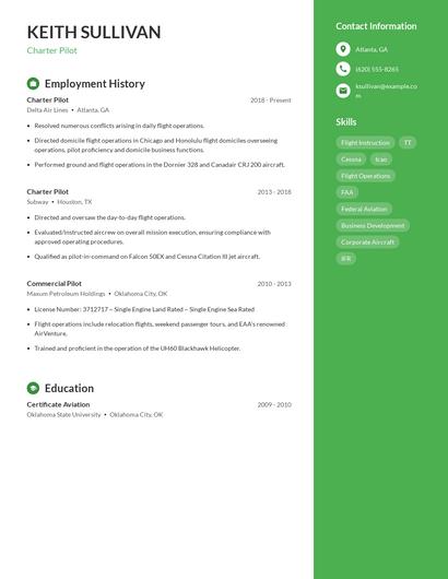 Charter Pilot Resume