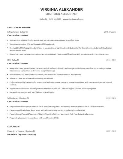 Chartered Accountant Resume
