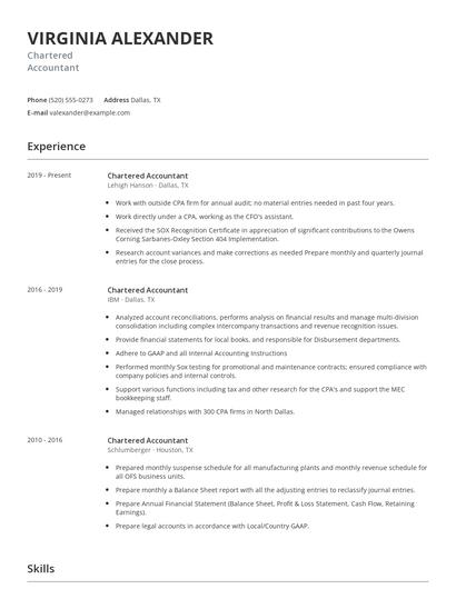 Chartered Accountant Resume