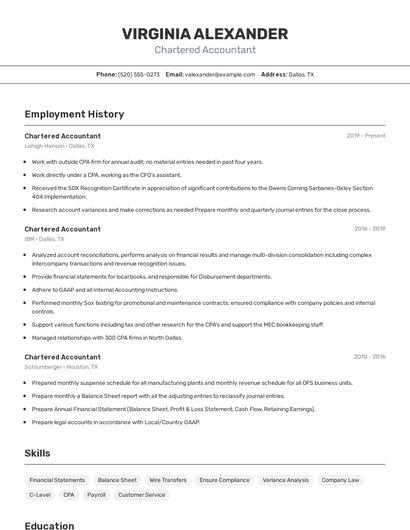 Chartered Accountant Resume