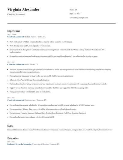 Chartered Accountant Resume