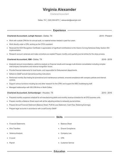 Chartered Accountant Resume