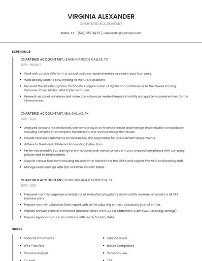 Chartered Accountant Resume