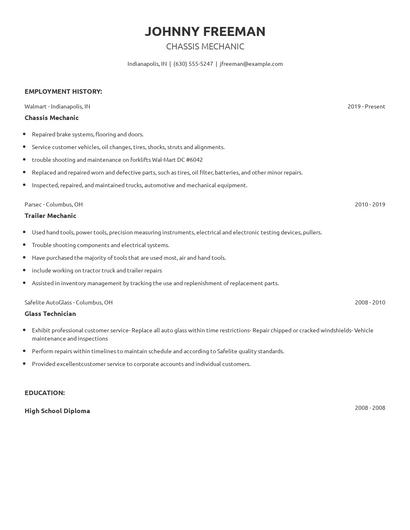 Chassis Mechanic Resume