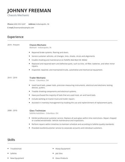 Chassis Mechanic Resume