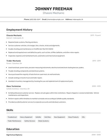 Chassis Mechanic Resume