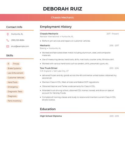 Chassis Mechanic Resume