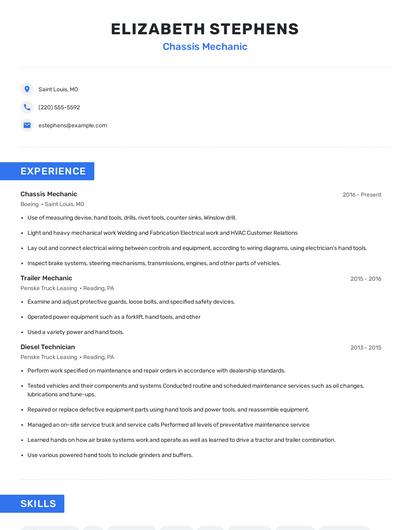 Chassis Mechanic Resume
