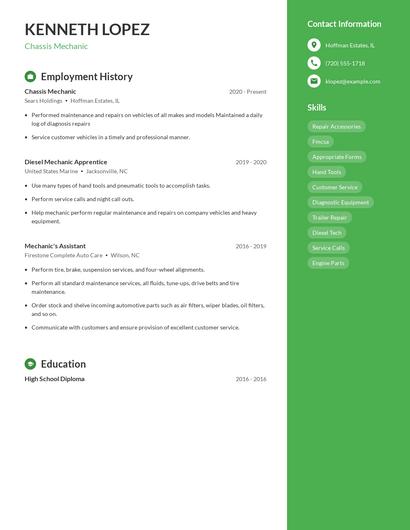 Chassis Mechanic Resume