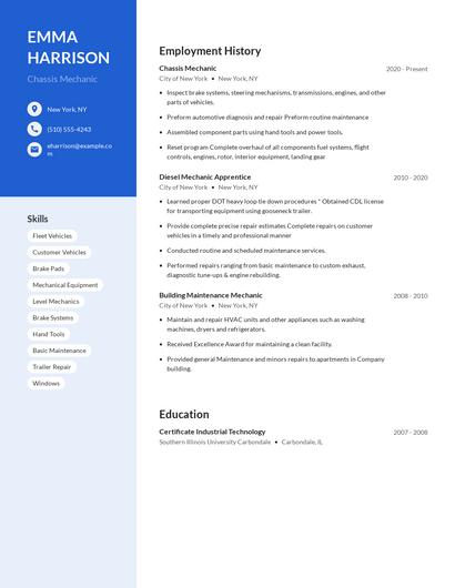 Chassis Mechanic Resume