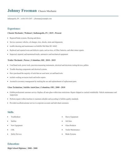 Chassis Mechanic Resume