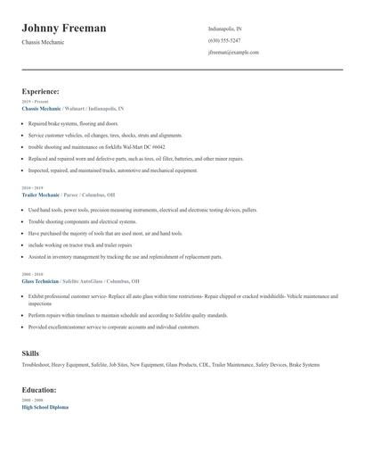 Chassis Mechanic Resume