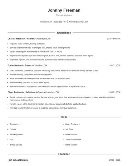 Chassis Mechanic Resume