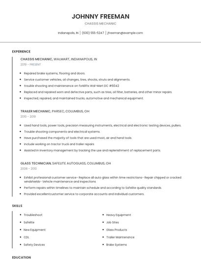 Chassis Mechanic Resume