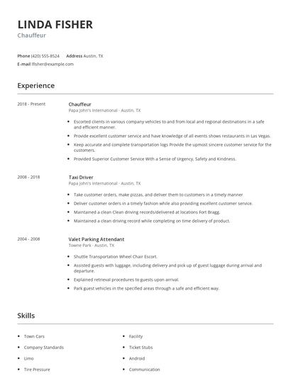 Chauffeur Resume