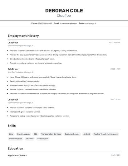 Chauffeur Resume