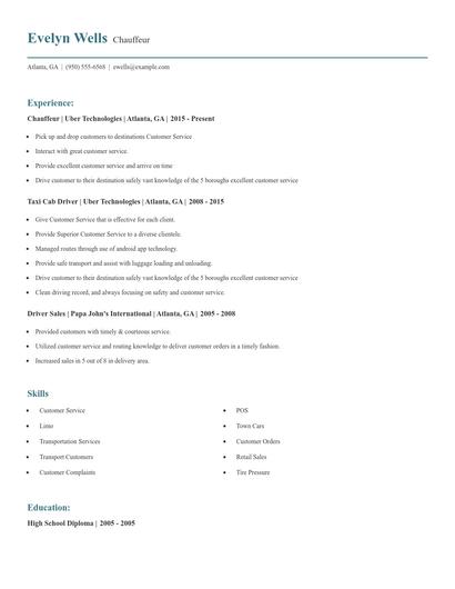 Chauffeur Resume