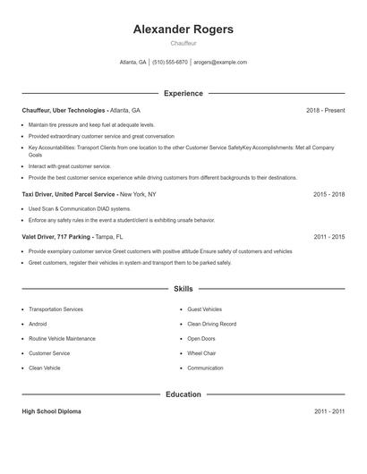 Chauffeur Resume