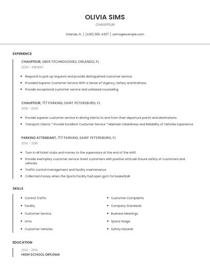 Chauffeur Resume