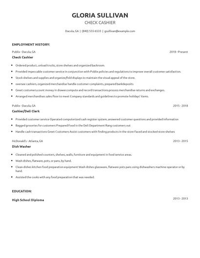 Check Cashier Resume