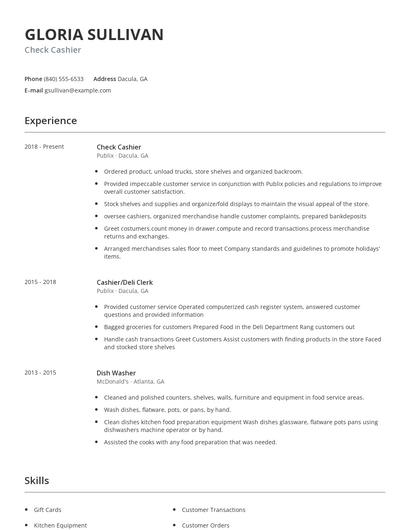 Check Cashier Resume