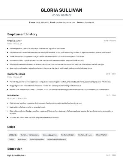 Check Cashier Resume