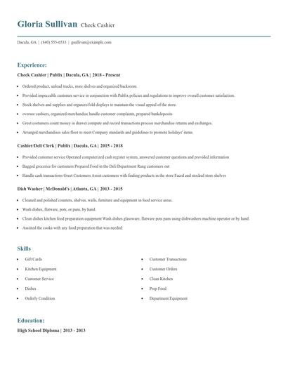 Check Cashier Resume