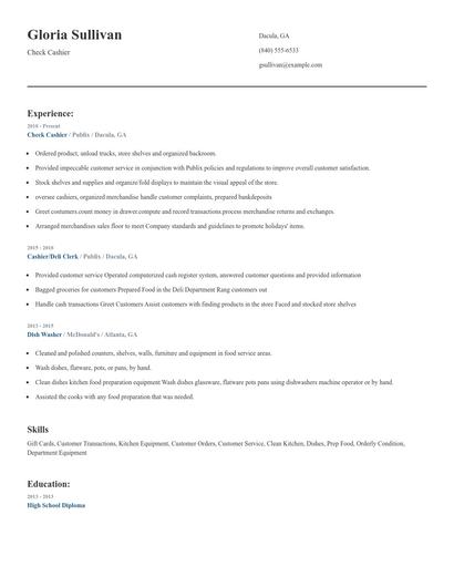 Check Cashier Resume