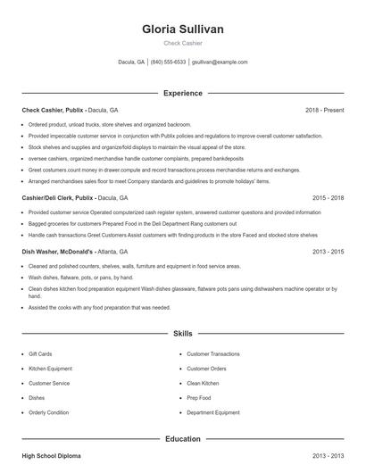Check Cashier Resume